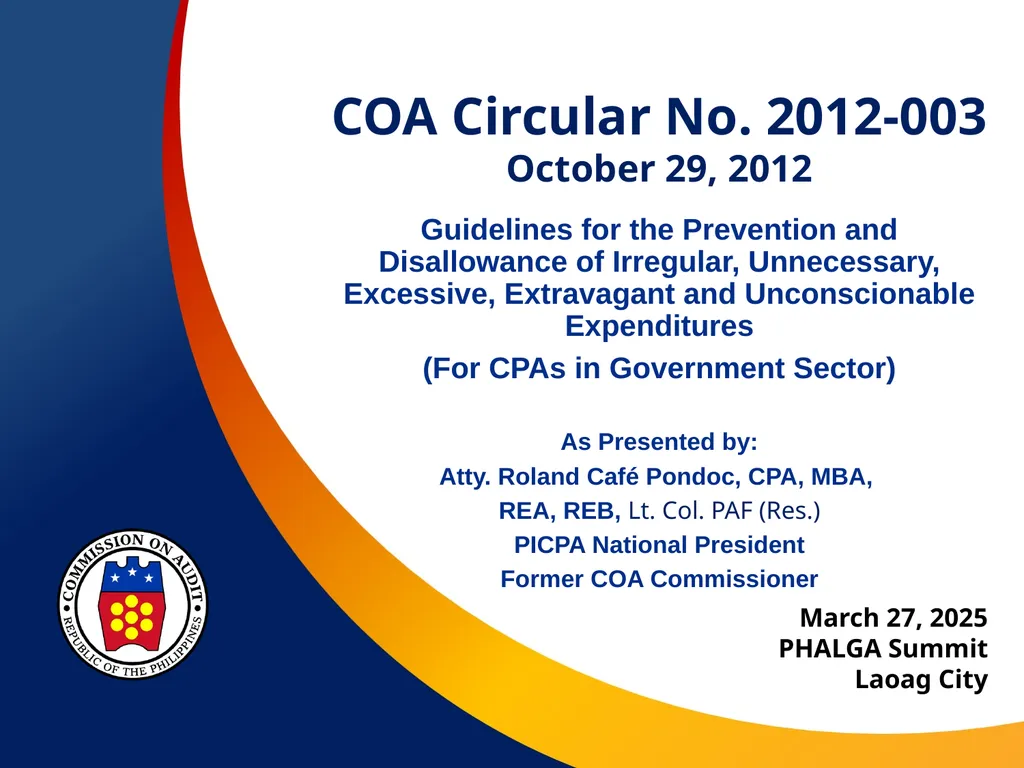 COA Circular No. 2012-003 October 29, 2012 - slide 1 of 53