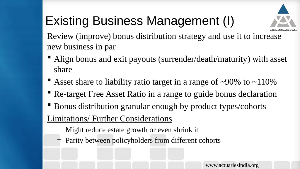Issues in Participating Fund Management Guide : - slide 23 of 30