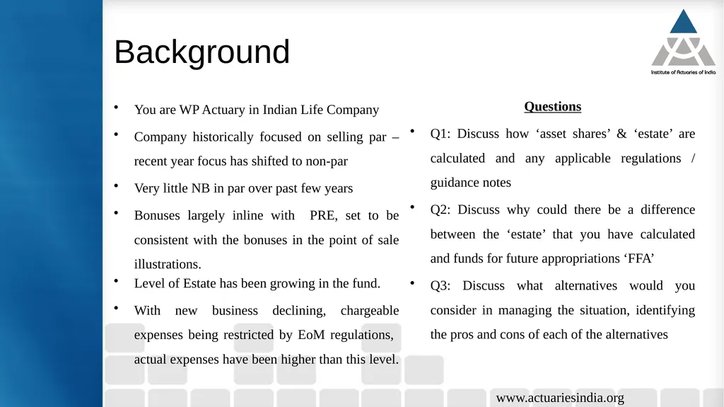 Issues in Participating Fund Management Guide : - slide 3 of 30
