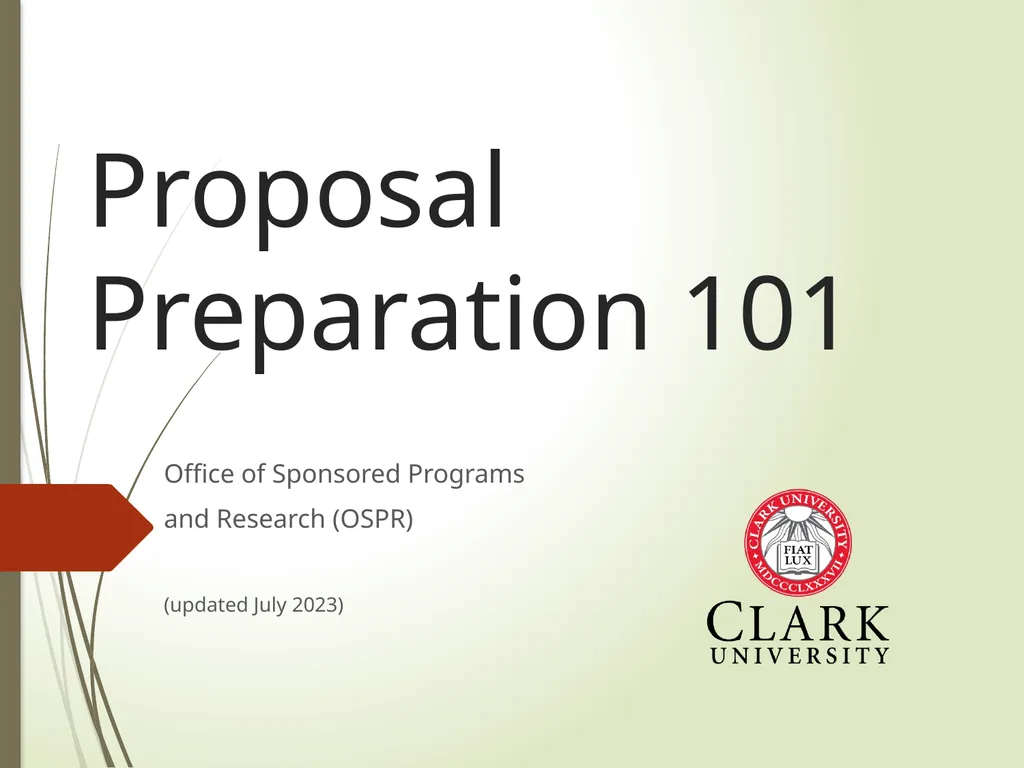 Proposal Preparation 101 Office of Sponsored - slide 1 of 20