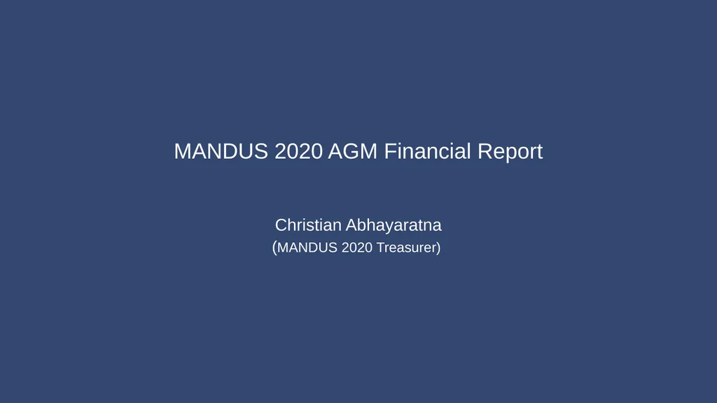 MANDUS 2020 AGM Financial Report Christian