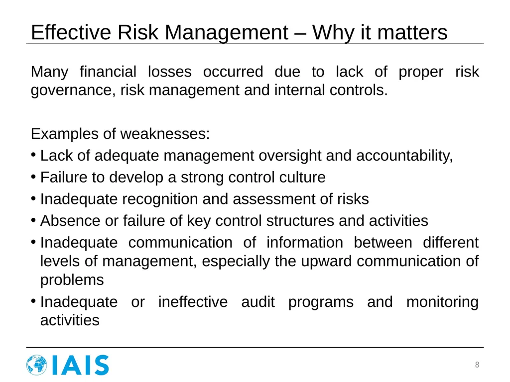 ICP 8: Risk Management and Internal Controls Conor - slide 8 of 18
