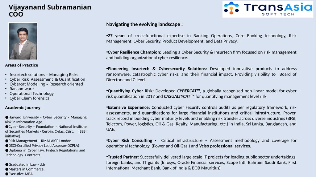 Vijayanand Subramanian COO Areas of Practice