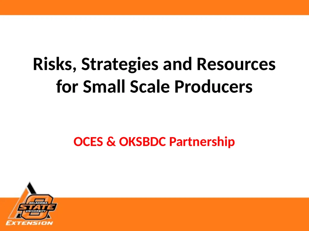Risks, Strategies and Resources for Small Scale - slide 1 of 11