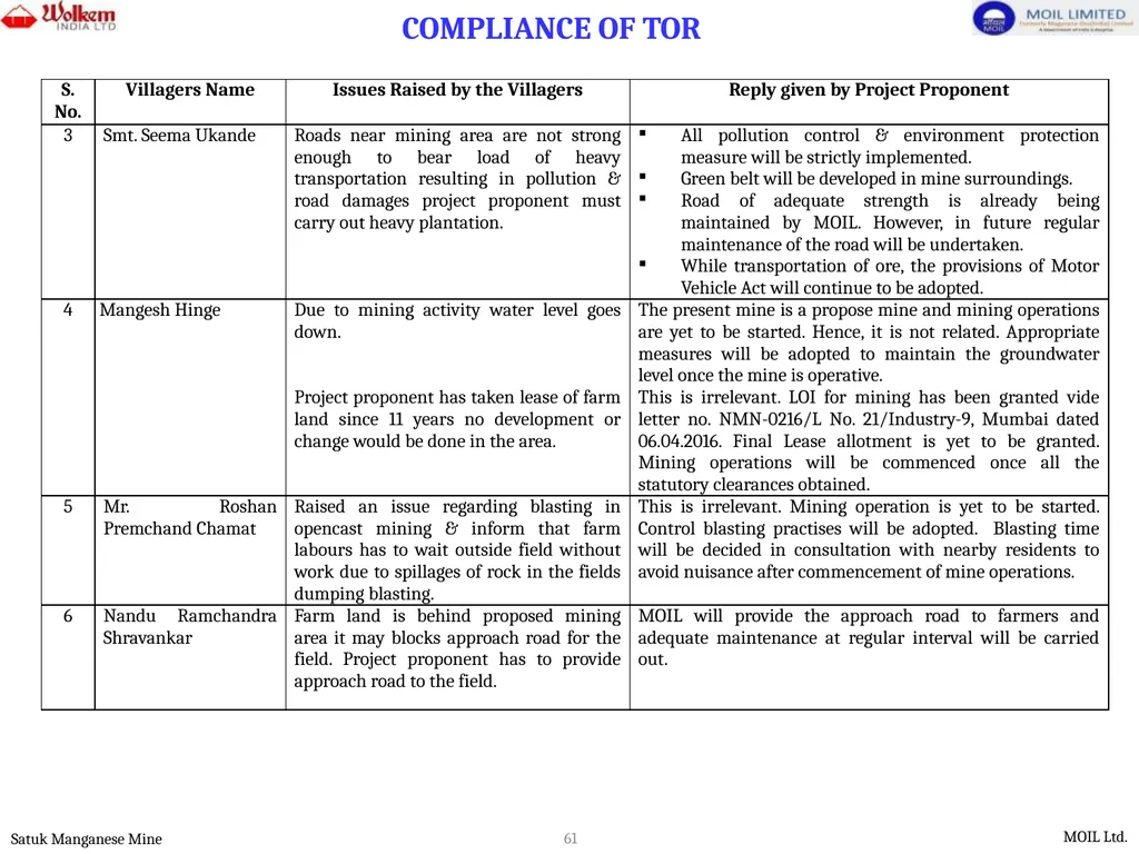 PRESENTATION FOR ENVIRONMENTAL CLEARANCE - slide 61 of 77