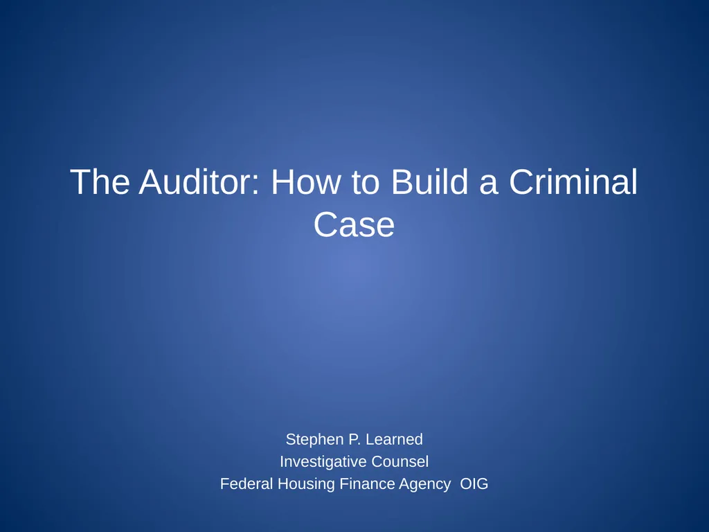 The Auditor: How to Build a Criminal Case Stephen
