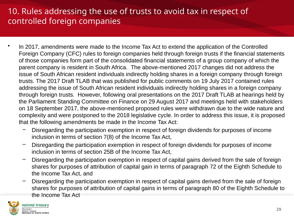 DRAFT RESPONSE DOCUMENT 2018 DRAFT TAXATION LAWS - slide 29 of 52