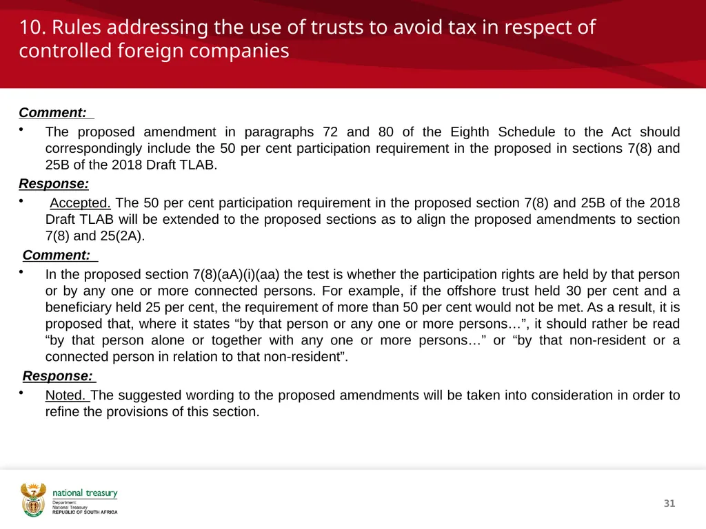 DRAFT RESPONSE DOCUMENT 2018 DRAFT TAXATION LAWS - slide 31 of 52