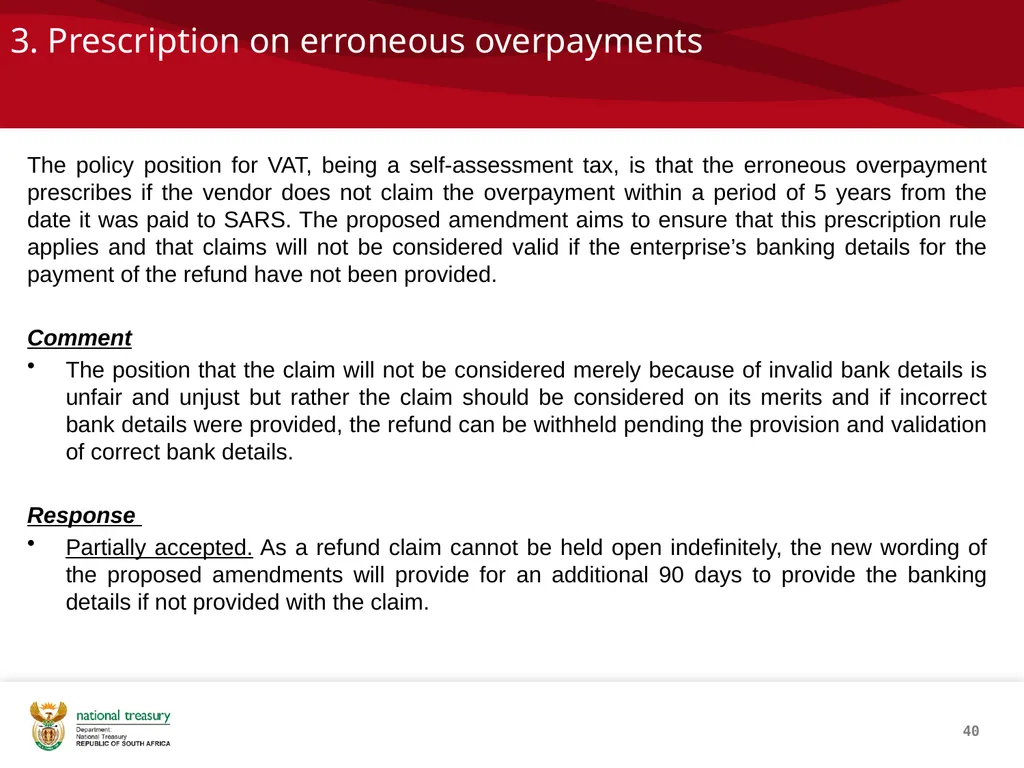 DRAFT RESPONSE DOCUMENT 2018 DRAFT TAXATION LAWS - slide 40 of 52