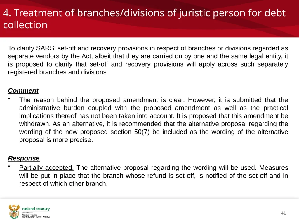 DRAFT RESPONSE DOCUMENT 2018 DRAFT TAXATION LAWS - slide 41 of 52