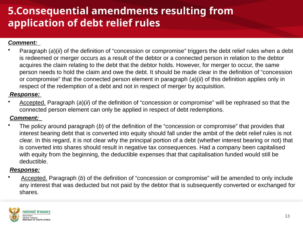 DRAFT RESPONSE DOCUMENT 2018 DRAFT TAXATION LAWS - slide 13 of 52