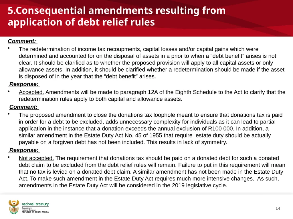 DRAFT RESPONSE DOCUMENT 2018 DRAFT TAXATION LAWS - slide 14 of 52