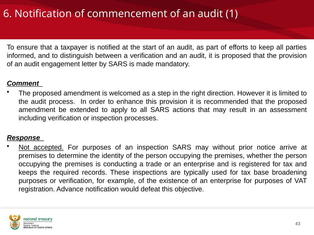 DRAFT RESPONSE DOCUMENT 2018 DRAFT TAXATION LAWS - slide 43 of 52