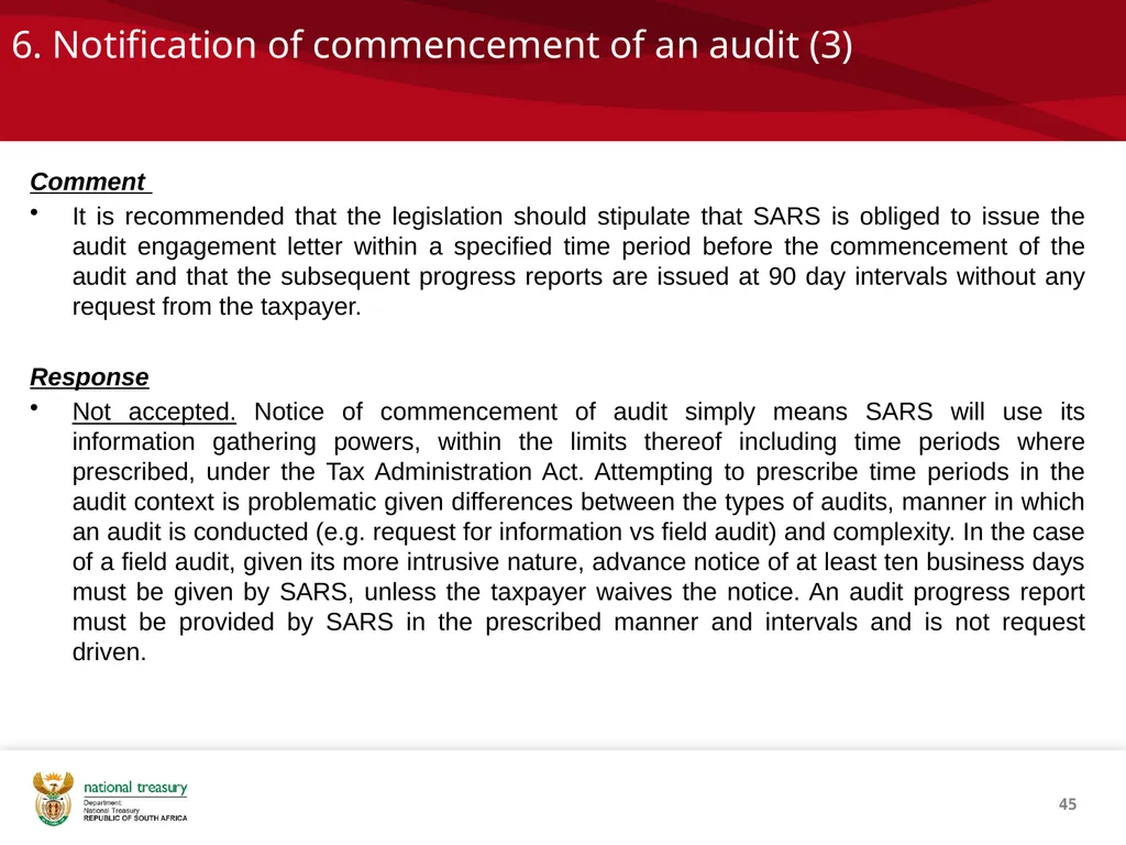 DRAFT RESPONSE DOCUMENT 2018 DRAFT TAXATION LAWS - slide 45 of 52