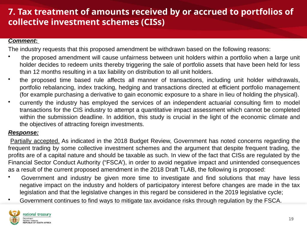 DRAFT RESPONSE DOCUMENT 2018 DRAFT TAXATION LAWS - slide 19 of 52