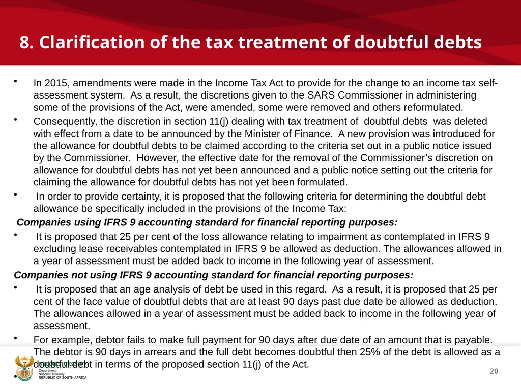 DRAFT RESPONSE DOCUMENT 2018 DRAFT TAXATION LAWS - slide 20 of 52