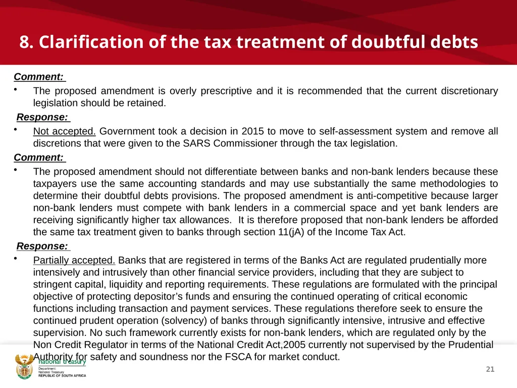 DRAFT RESPONSE DOCUMENT 2018 DRAFT TAXATION LAWS - slide 21 of 52