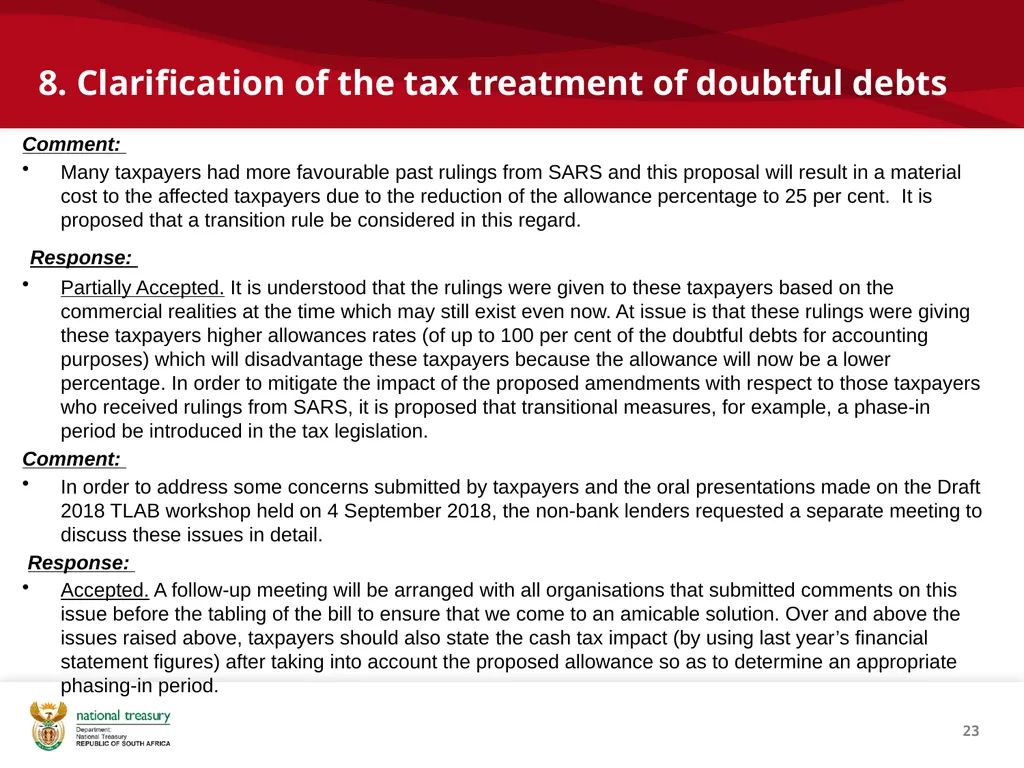 DRAFT RESPONSE DOCUMENT 2018 DRAFT TAXATION LAWS - slide 23 of 52