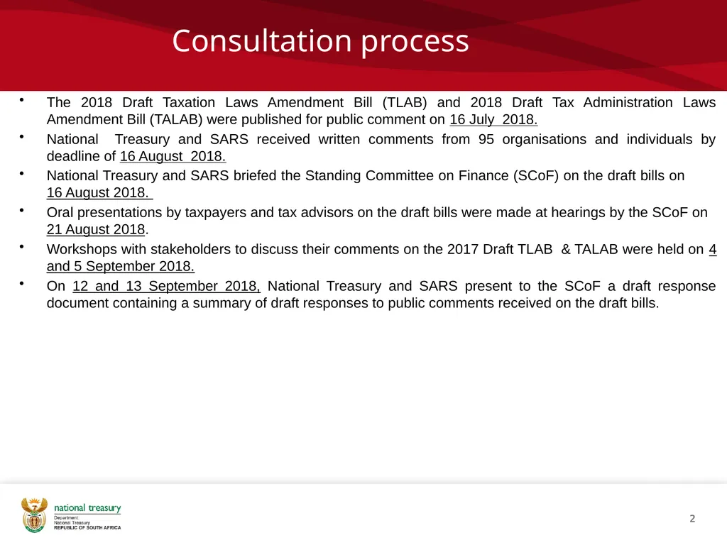 DRAFT RESPONSE DOCUMENT 2018 DRAFT TAXATION LAWS - slide 2 of 52