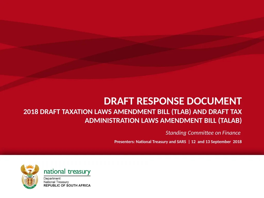DRAFT RESPONSE DOCUMENT 2018 DRAFT TAXATION LAWS - slide 1 of 52