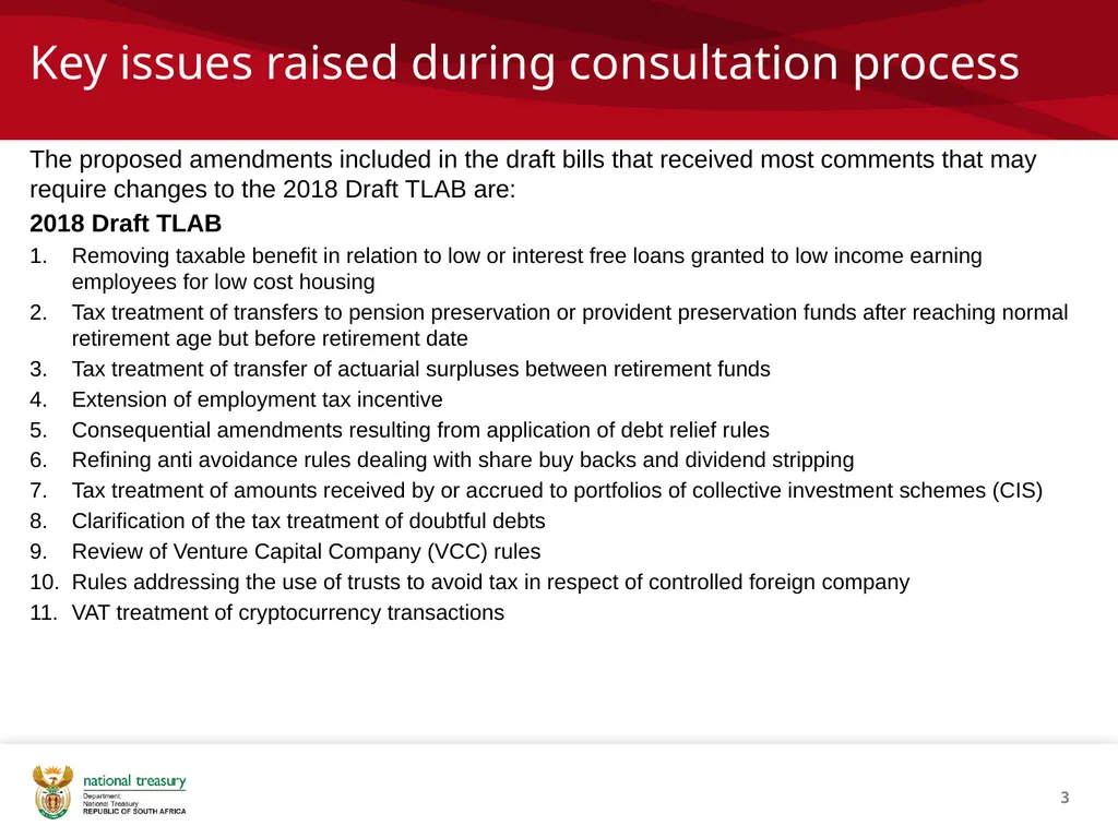 DRAFT RESPONSE DOCUMENT 2018 DRAFT TAXATION LAWS - slide 3 of 52