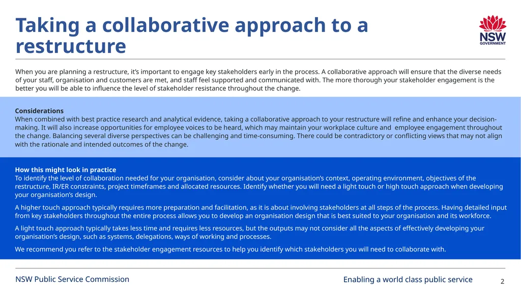 Approaches to restructures NSW Public Service - slide 2 of 6