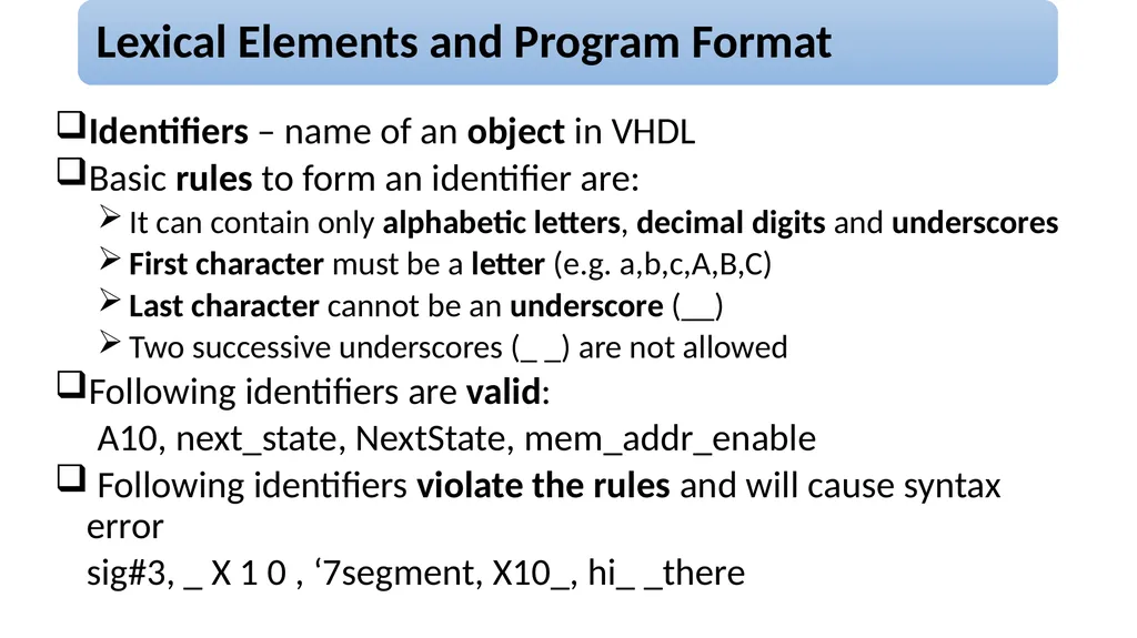 UNIT – 2 Basic Language Constructs of VHDL - slide 16 of 19