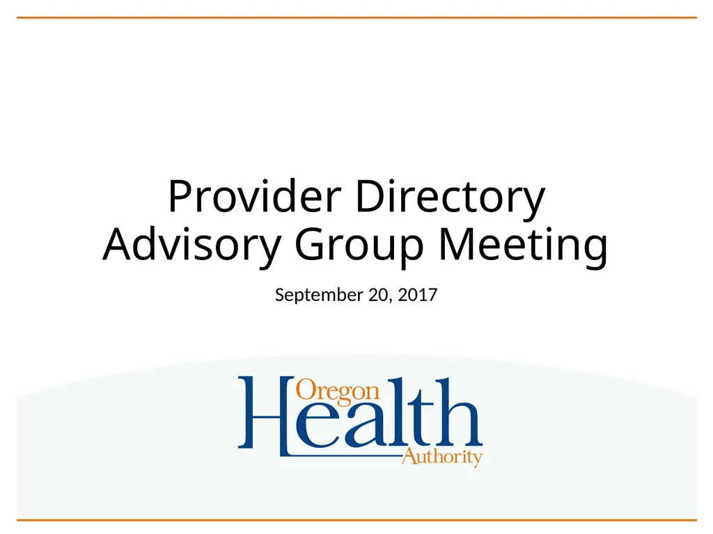 Provider Directory Advisory Group Meeting - slide 1 of 29