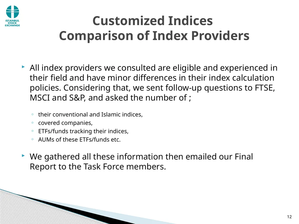 Customized Indices and Exchange Traded Islamic - slide 12 of 14