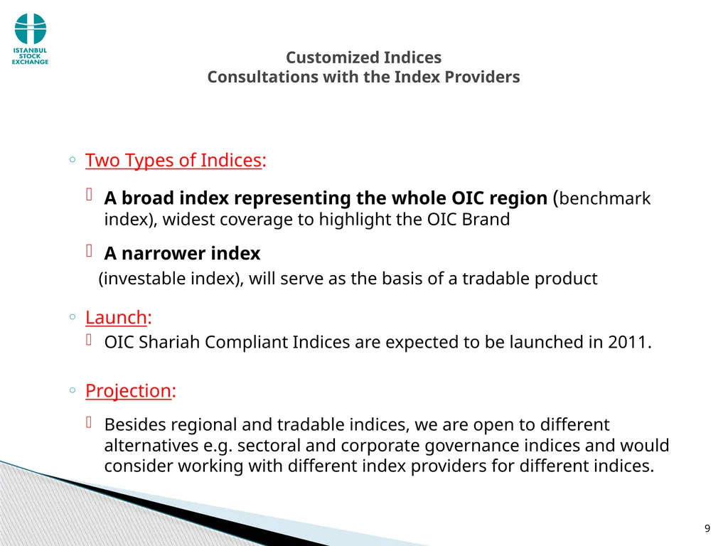 Customized Indices and Exchange Traded Islamic - slide 9 of 14
