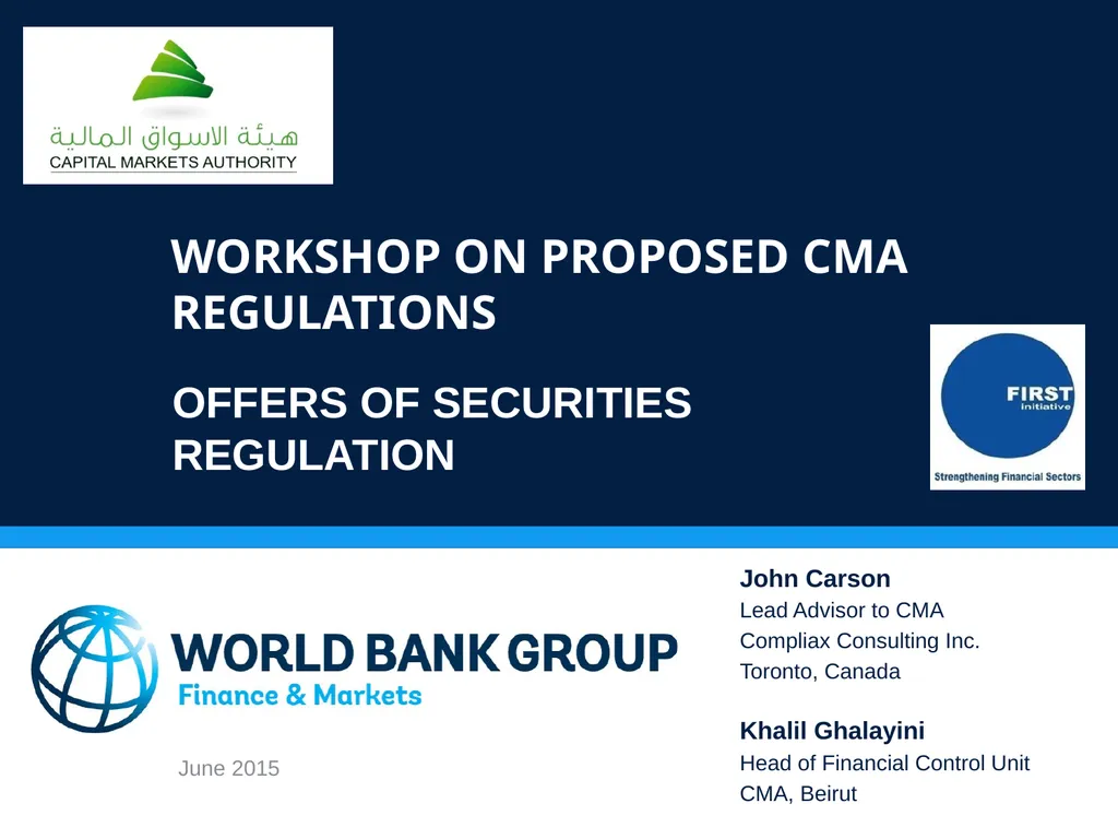 WORKSHOP ON proposed CMA regulations OFFERS OF