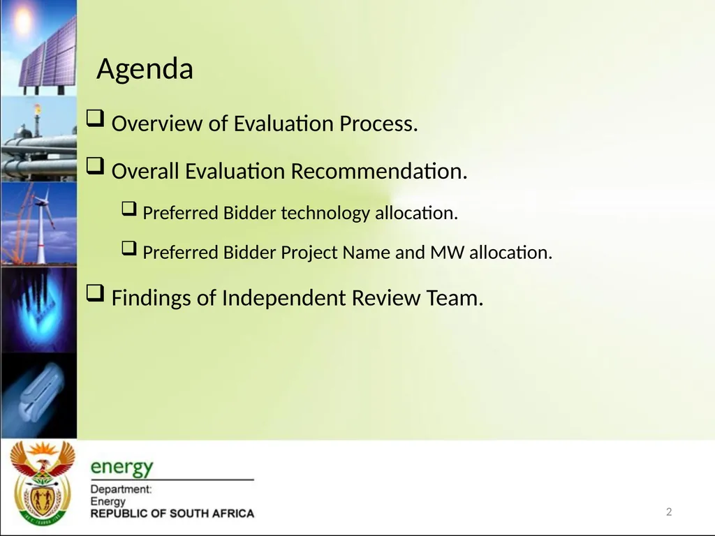 Renewable Energy IPP Procurement Programme: - slide 2 of 15