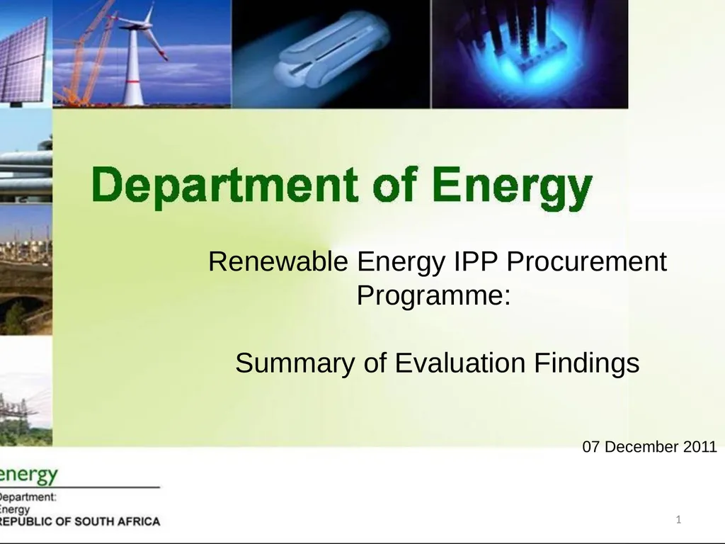 Renewable Energy IPP Procurement Programme: - slide 1 of 15
