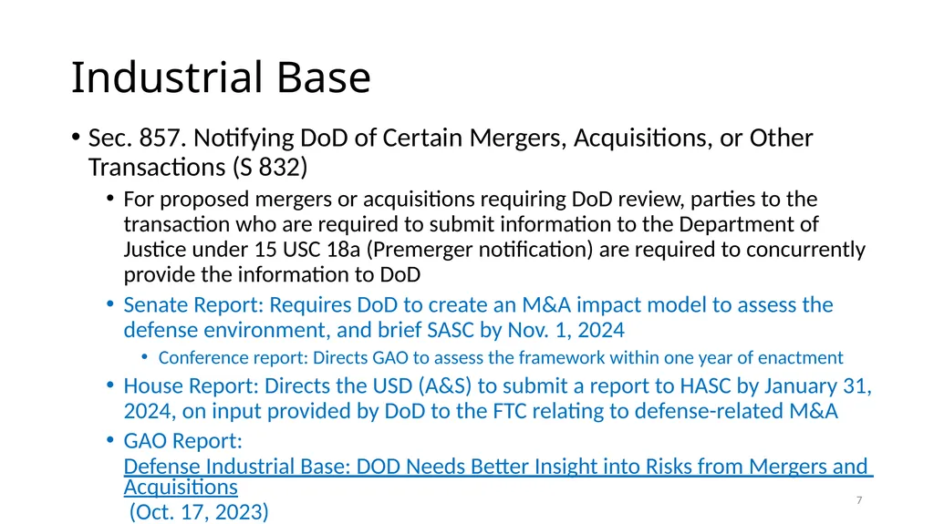 Select Acquisition Policy Provisions in the FY2024 - slide 7 of 43