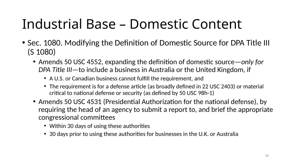 Select Acquisition Policy Provisions in the FY2024 - slide 10 of 43