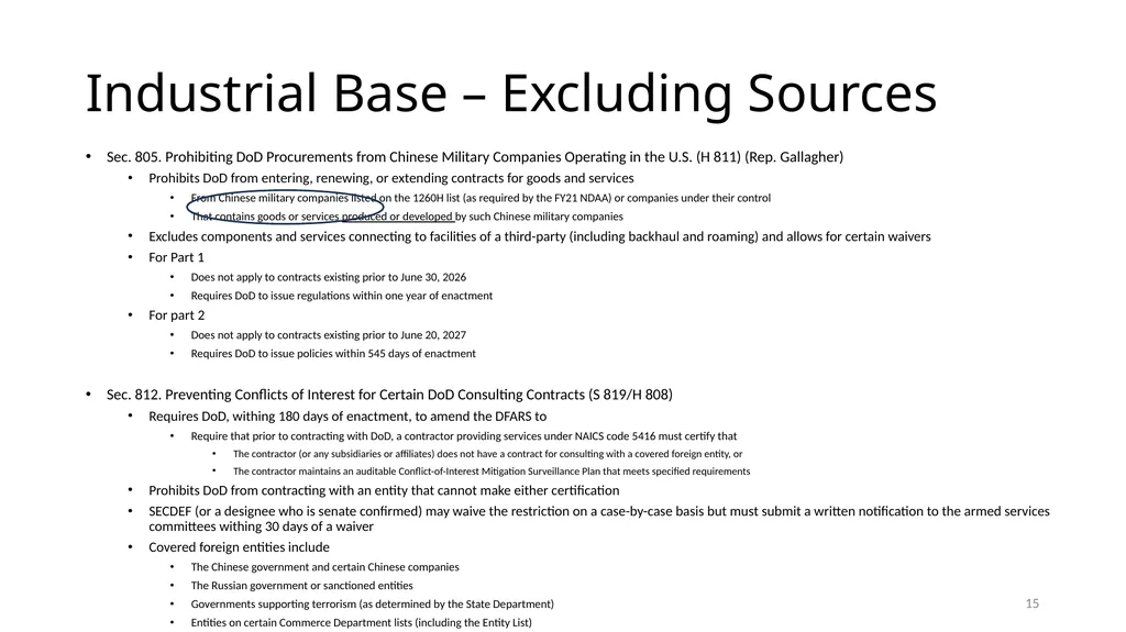 Select Acquisition Policy Provisions in the FY2024 - slide 15 of 43