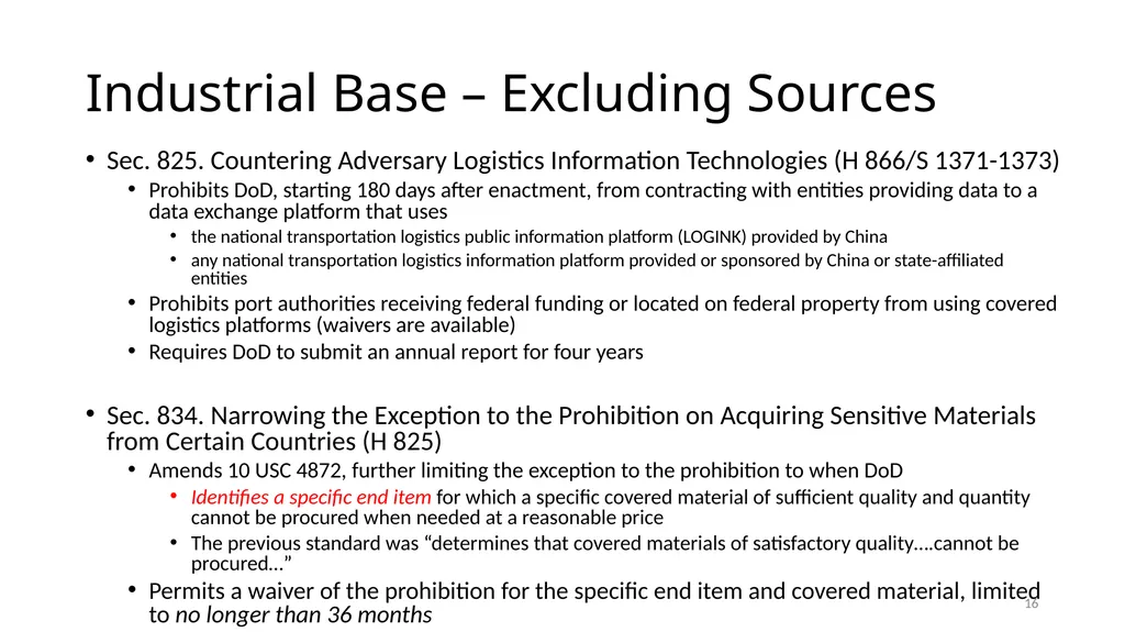 Select Acquisition Policy Provisions in the FY2024 - slide 16 of 43