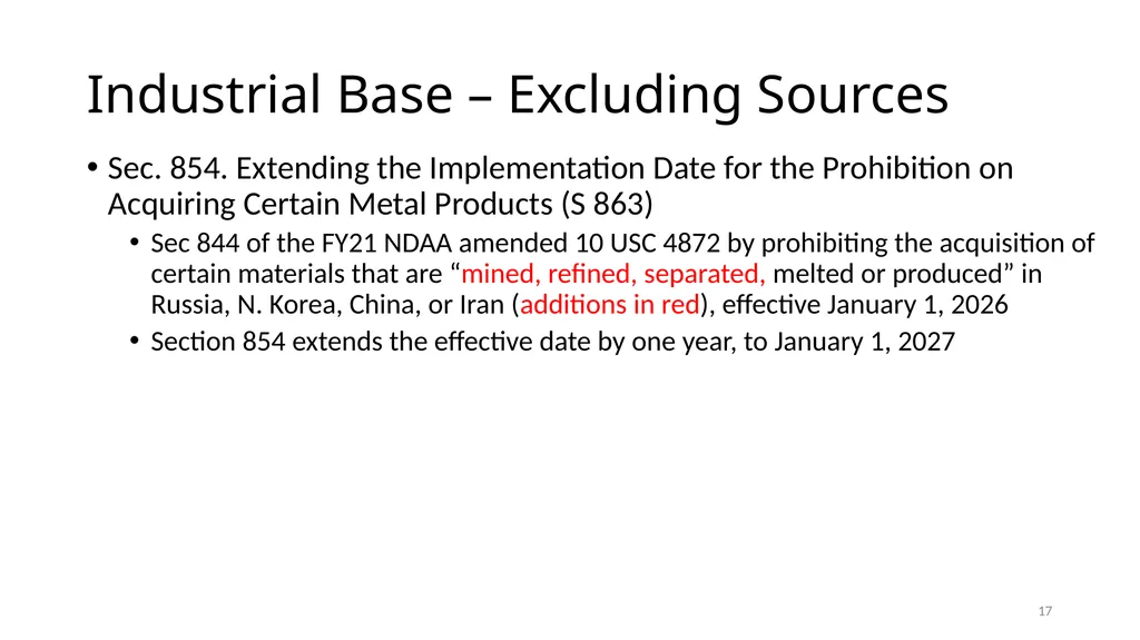 Select Acquisition Policy Provisions in the FY2024 - slide 17 of 43