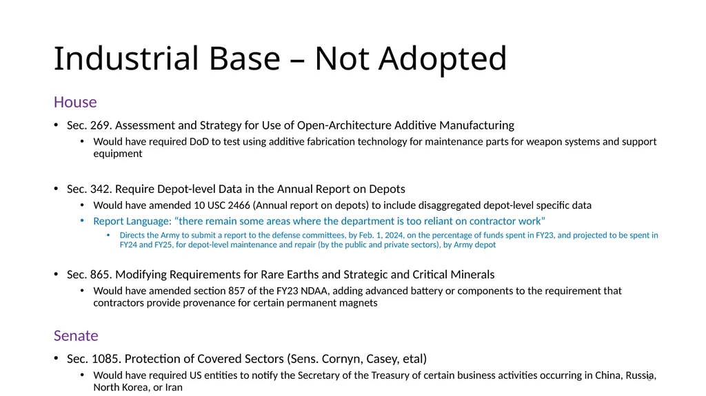 Select Acquisition Policy Provisions in the FY2024 - slide 8 of 43