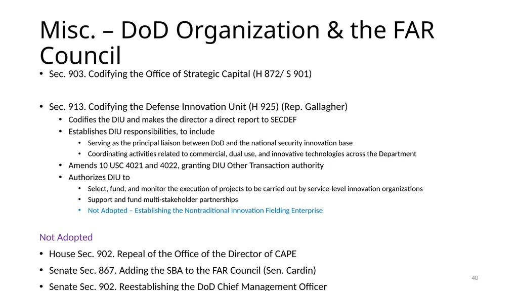 Select Acquisition Policy Provisions in the FY2024 - slide 40 of 43