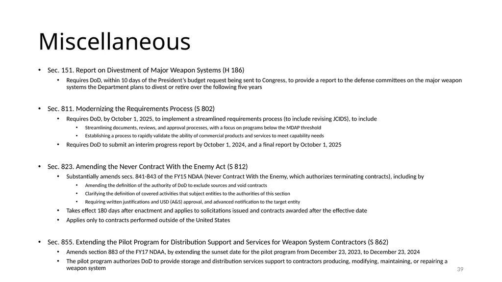 Select Acquisition Policy Provisions in the FY2024 - slide 39 of 43