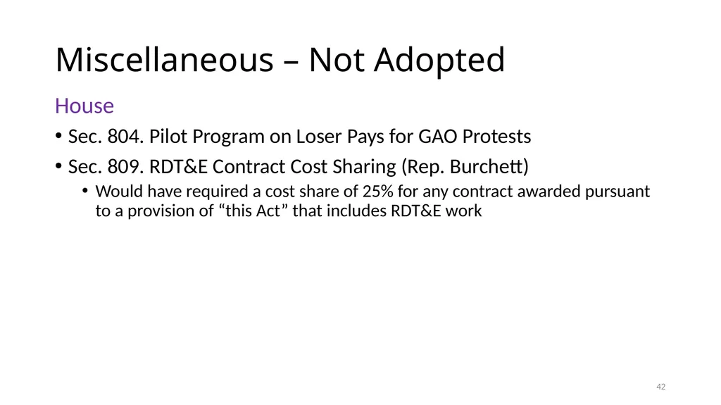 Select Acquisition Policy Provisions in the FY2024 - slide 42 of 43
