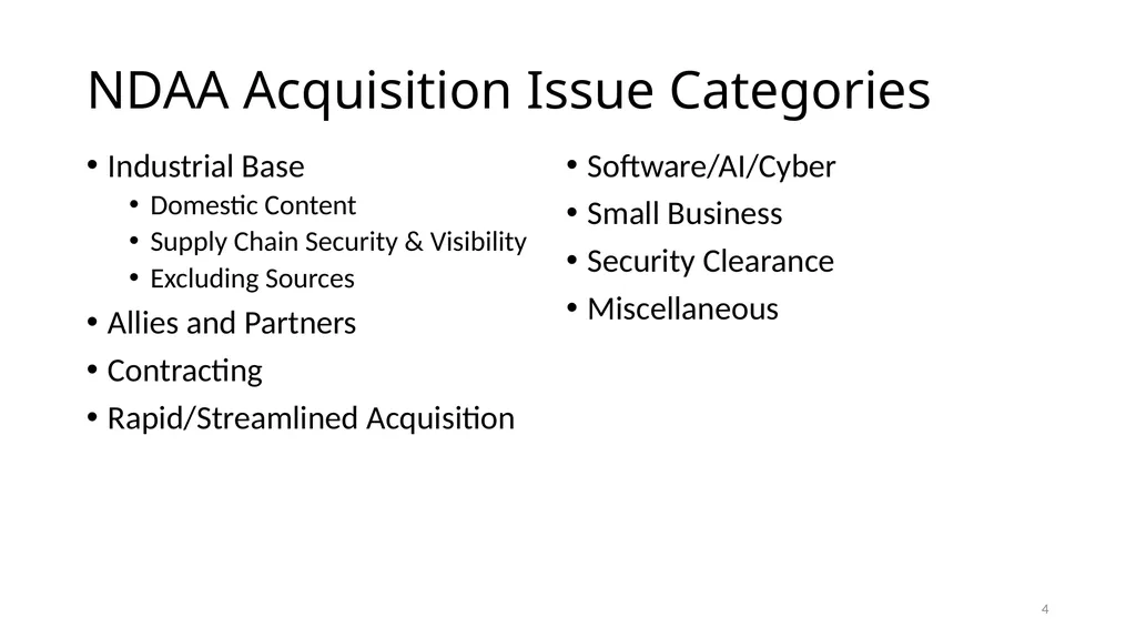 Select Acquisition Policy Provisions in the FY2024 - slide 4 of 43