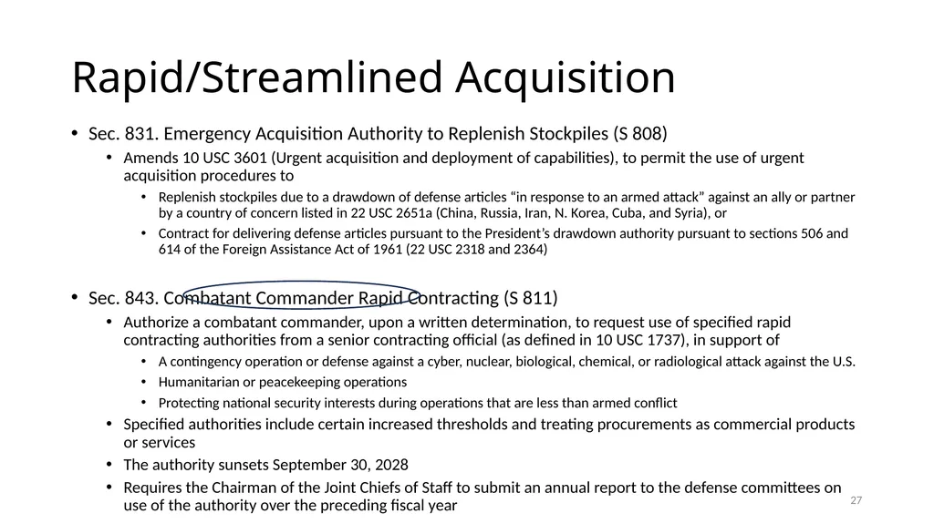 Select Acquisition Policy Provisions in the FY2024 - slide 27 of 43