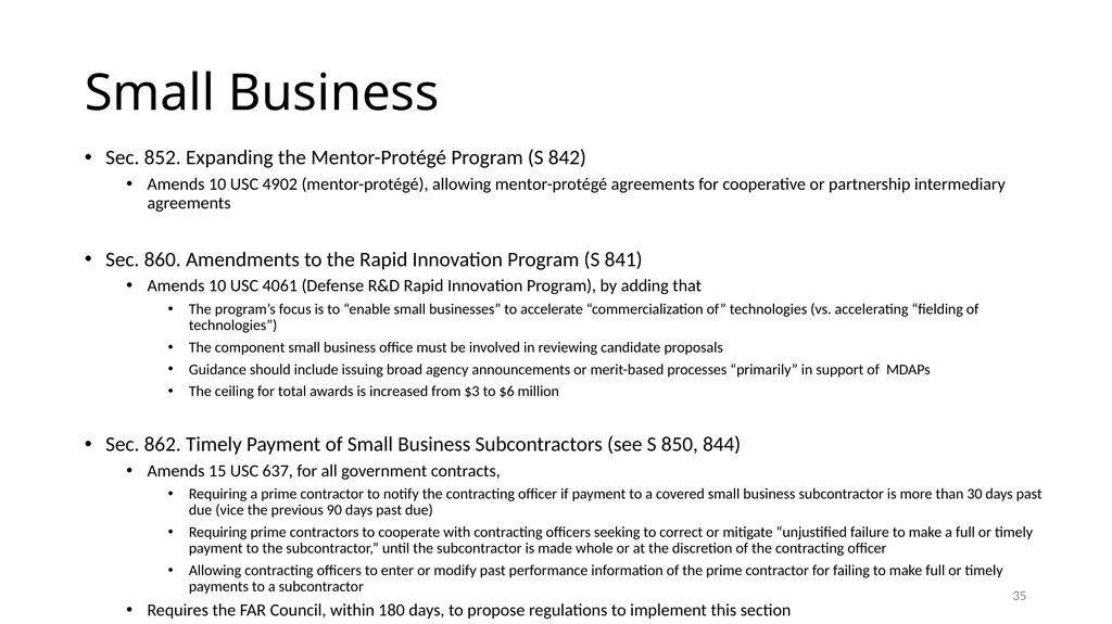 Select Acquisition Policy Provisions in the FY2024 - slide 35 of 43
