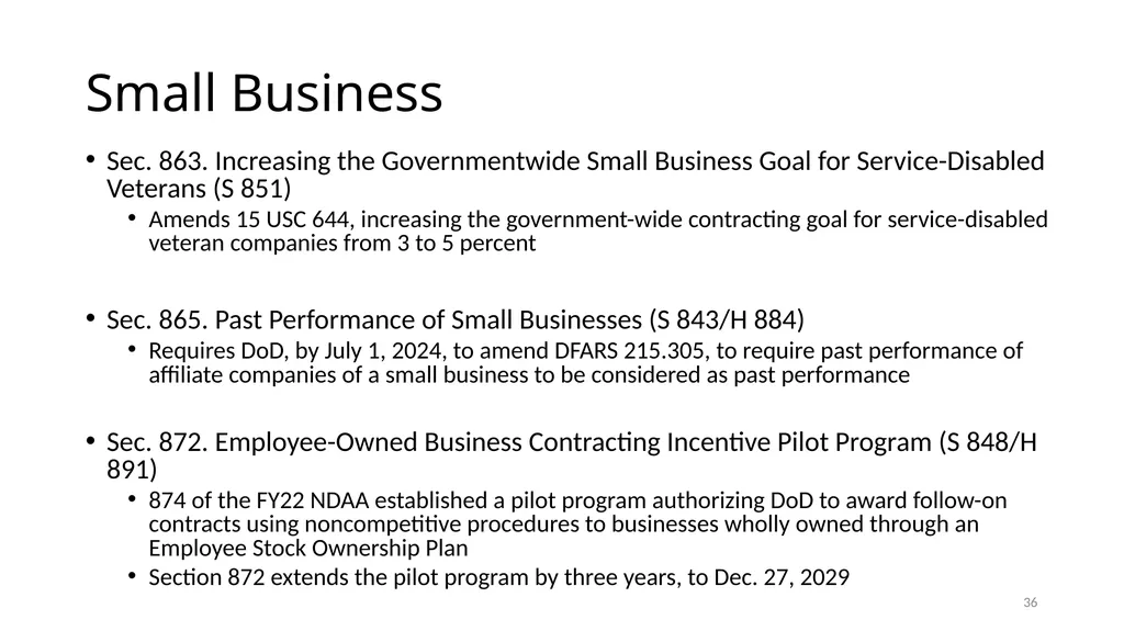 Select Acquisition Policy Provisions in the FY2024 - slide 36 of 43