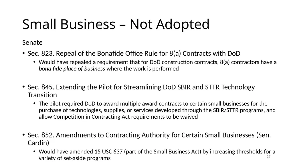 Select Acquisition Policy Provisions in the FY2024 - slide 37 of 43