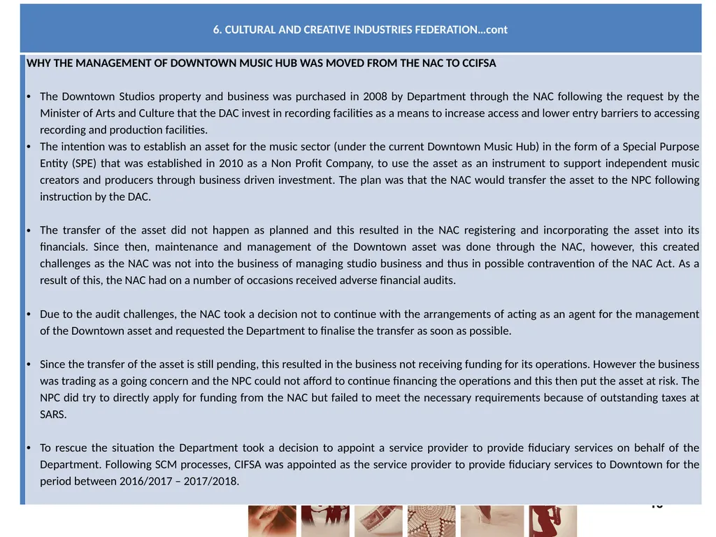 FUNDING FOR NON-ENTITIES DIRECTOR-GENERAL: ARTS - slide 16 of 28
