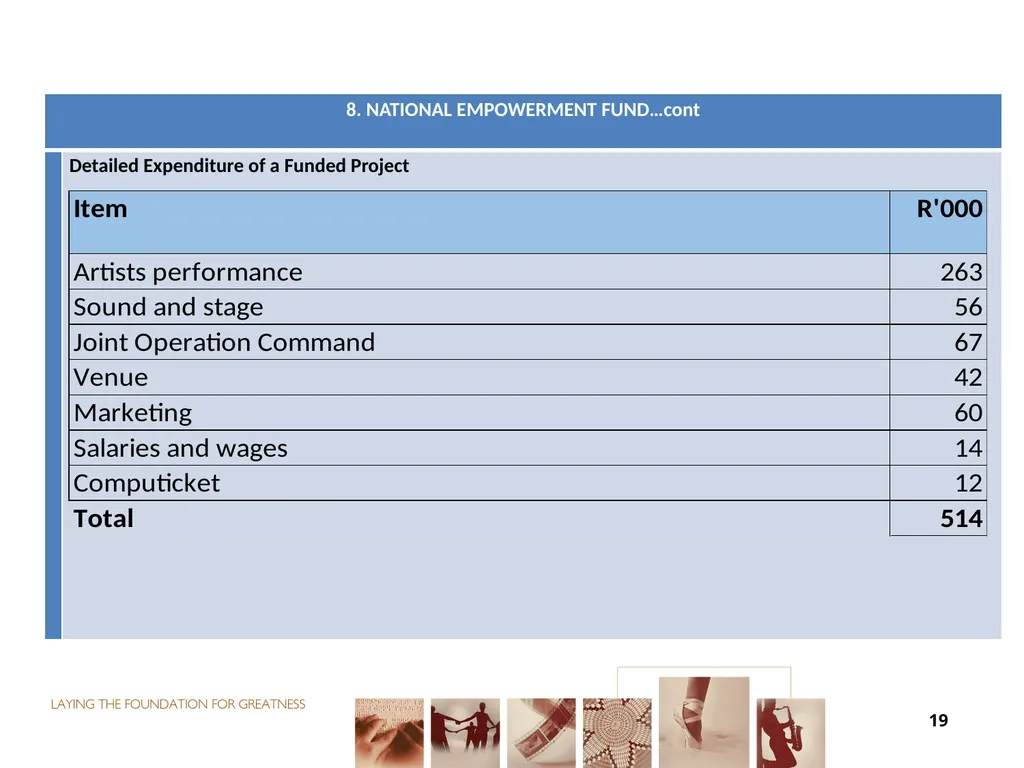FUNDING FOR NON-ENTITIES DIRECTOR-GENERAL: ARTS - slide 19 of 28