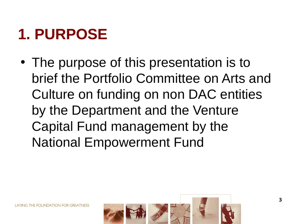 FUNDING FOR NON-ENTITIES DIRECTOR-GENERAL: ARTS - slide 3 of 28